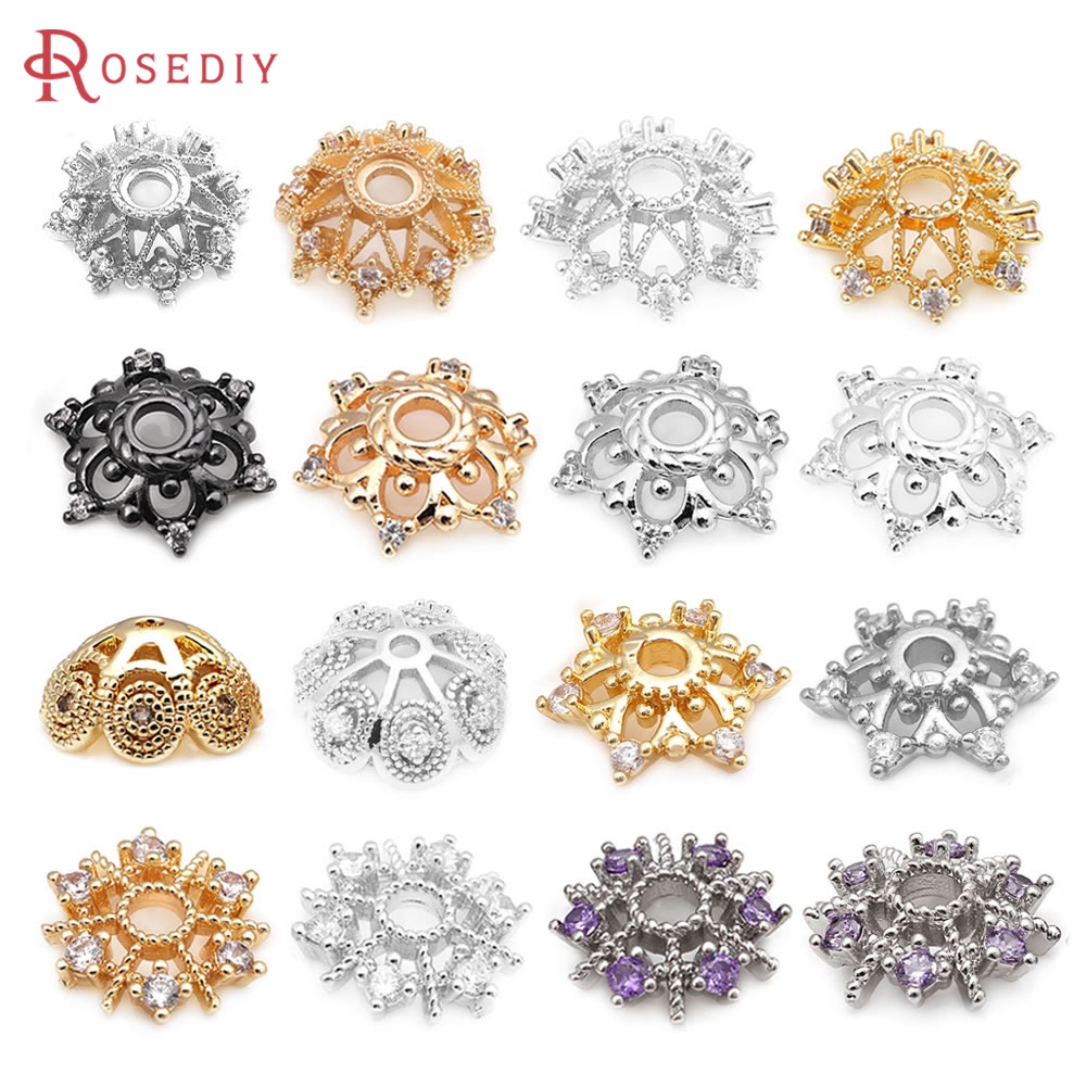 Bead Cap Flower - 18k cor dourada latão e zircão