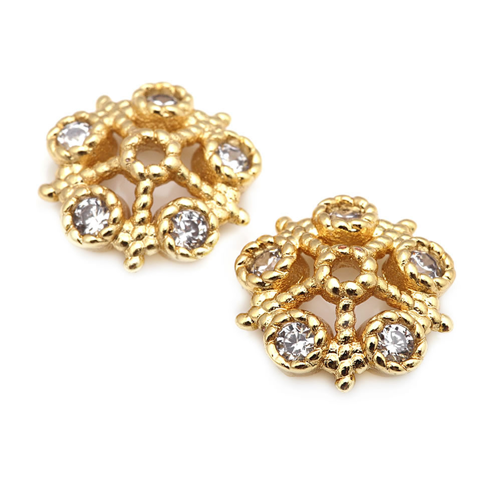18k cor dourada latão e zircão - Bead Cap Flower avaliação e preço