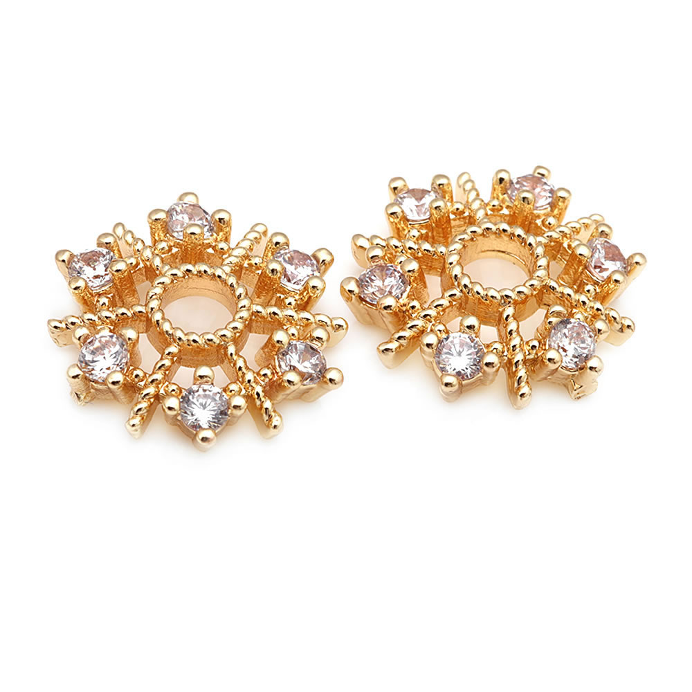 18k cor dourada latão e zircão - Bead Cap Flower avaliação e preço